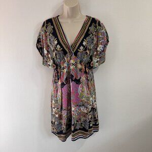 Vintage 90s Y2K Myth NYC Shirt Dress M Kimono Psychedelic Floral Paisley Fairy